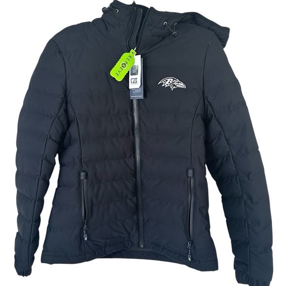 Women's Baltimore Ravens Cutter & Buck Black Full-Zip Hoodie Puffer Jacket NWT - Picture 1 of 11